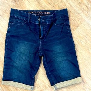Juicy couture, dark jean stretch shorts, above the knee cuffed, size 6